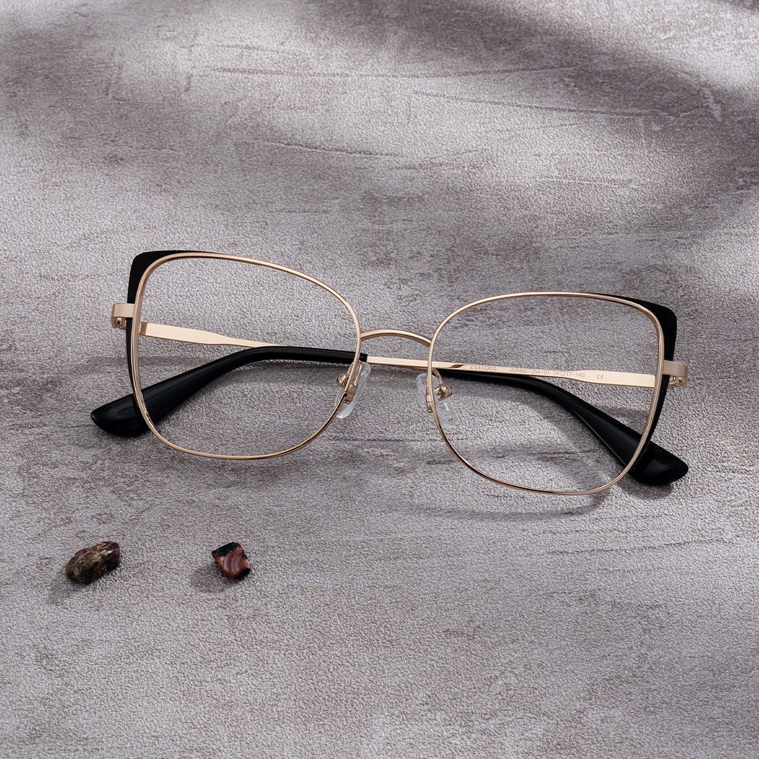 Tessa Black Gold Frame Glasses with Cat eye Frame Online | ZEELOOL UK0