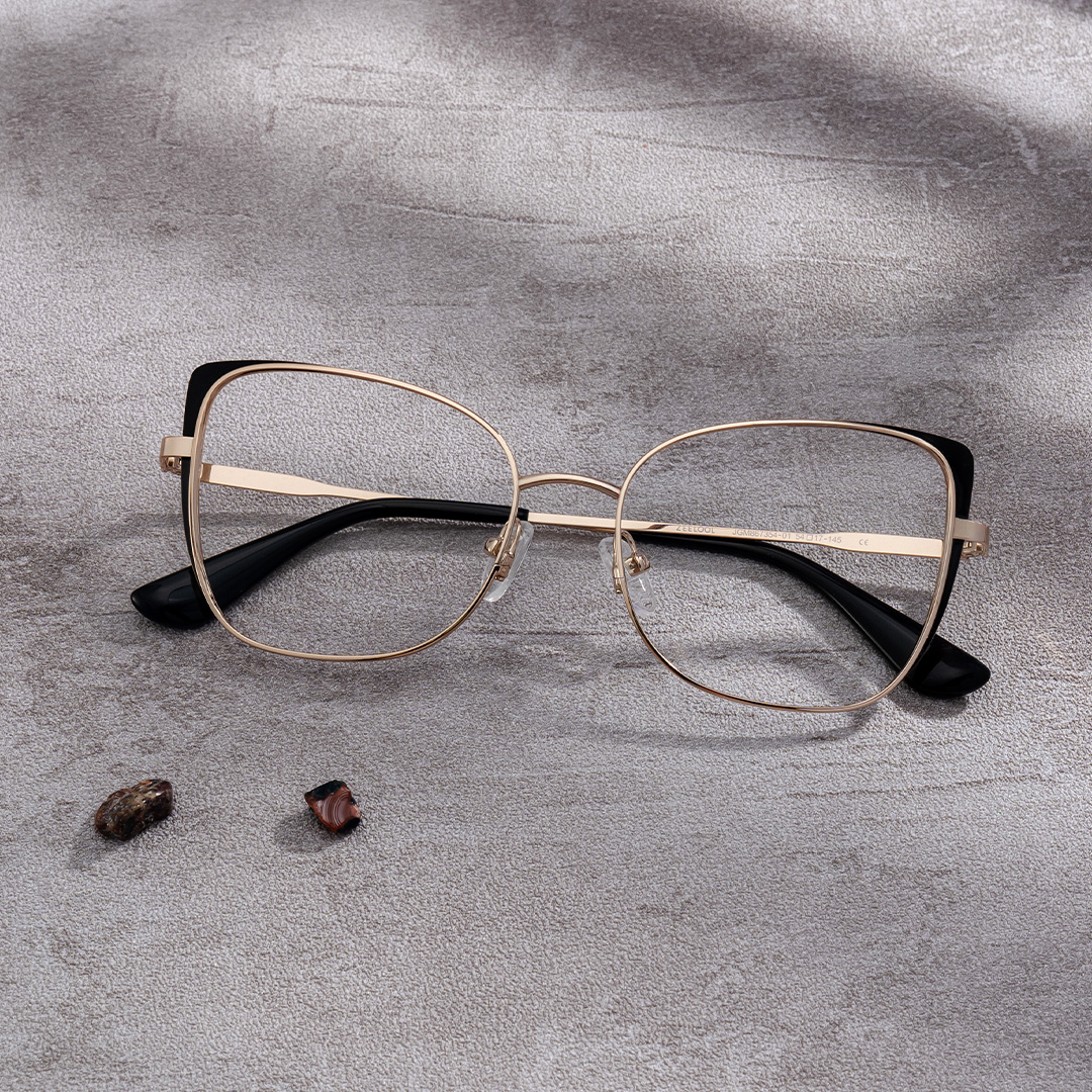 Tessa Black Gold Frame Glasses with Cat eye Frame Online | ZEELOOL UK0