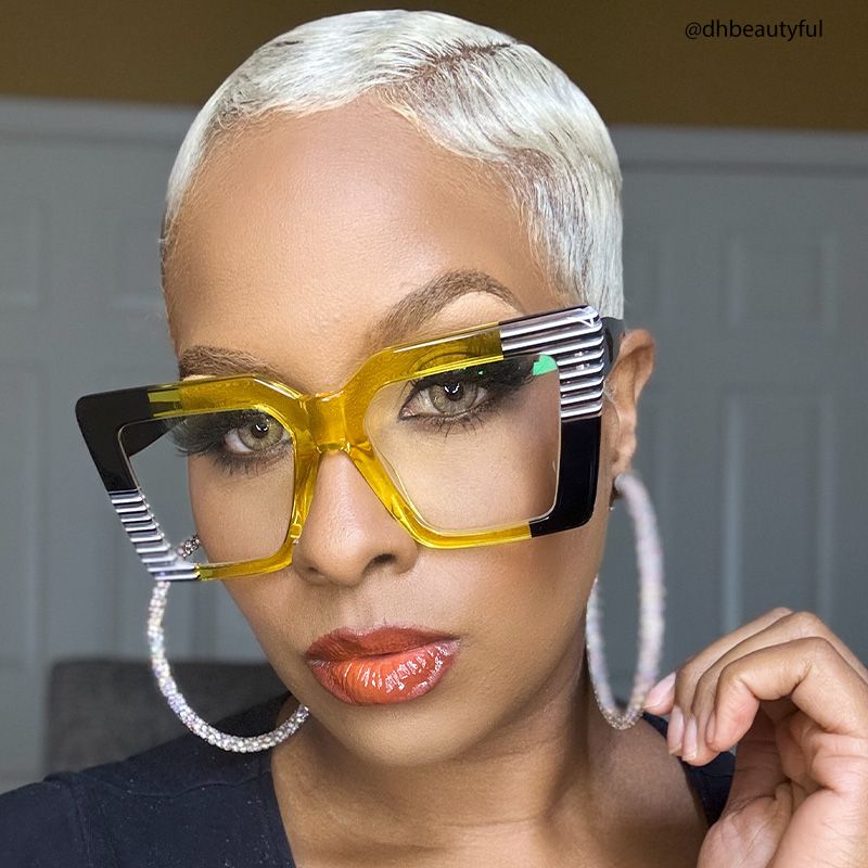 Shamika Large Black and Yellow Eyeglasses with Rectangle Frames | ZEELOOL UK4