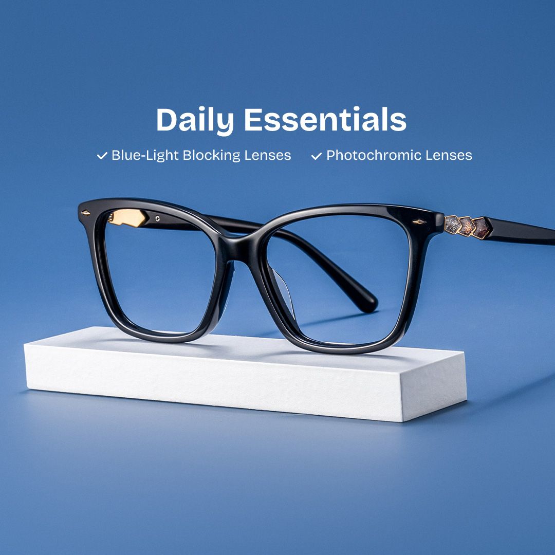Theo Acetate Black Frame Glasses with Square Shape | ZEELOOL UK0