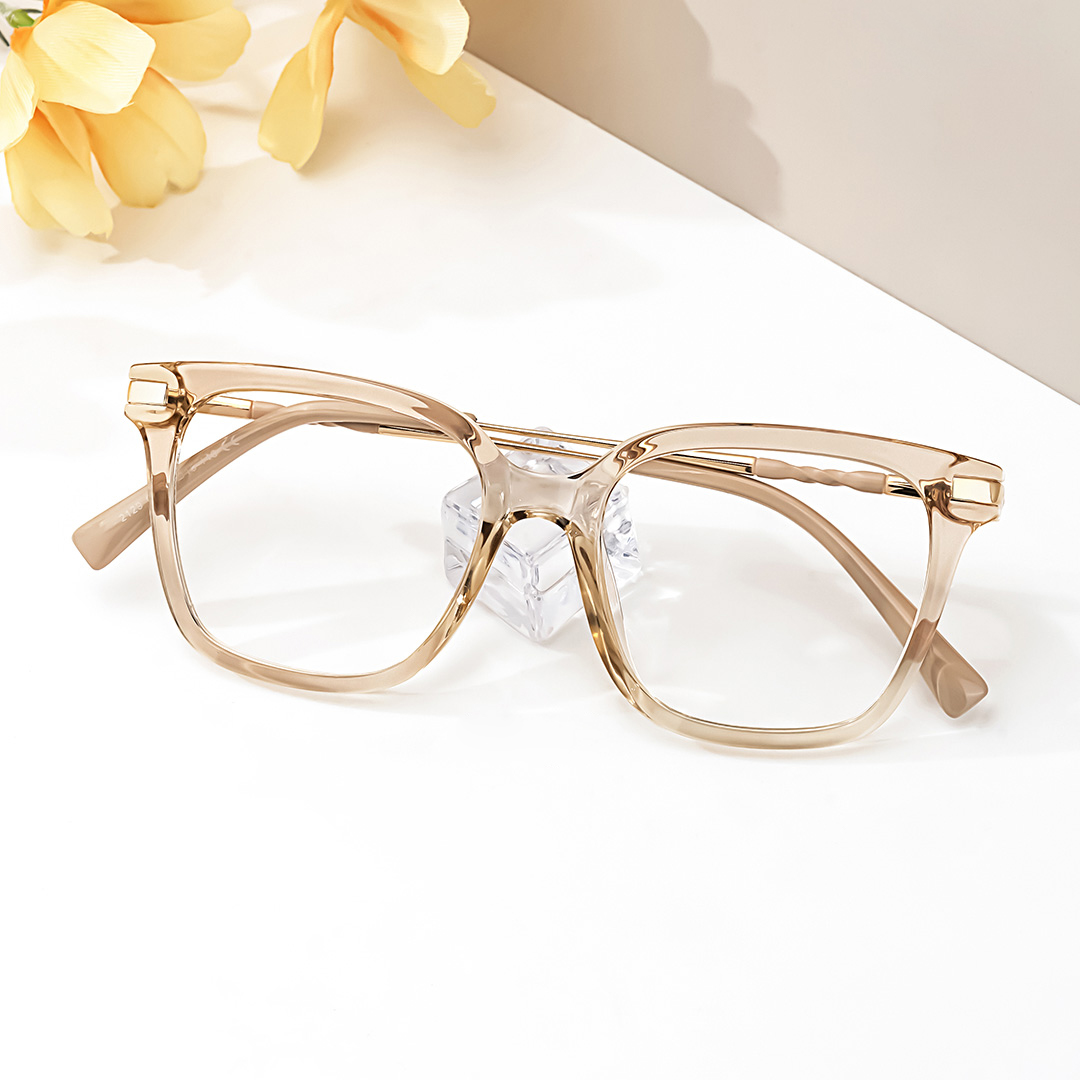 Jacqui Square Champagne Eyeglasses and Crystal Frame4