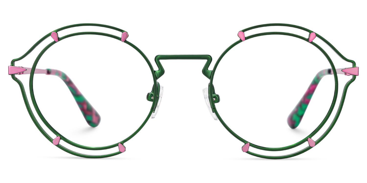Round Green Eyeglasses With Metal Material1