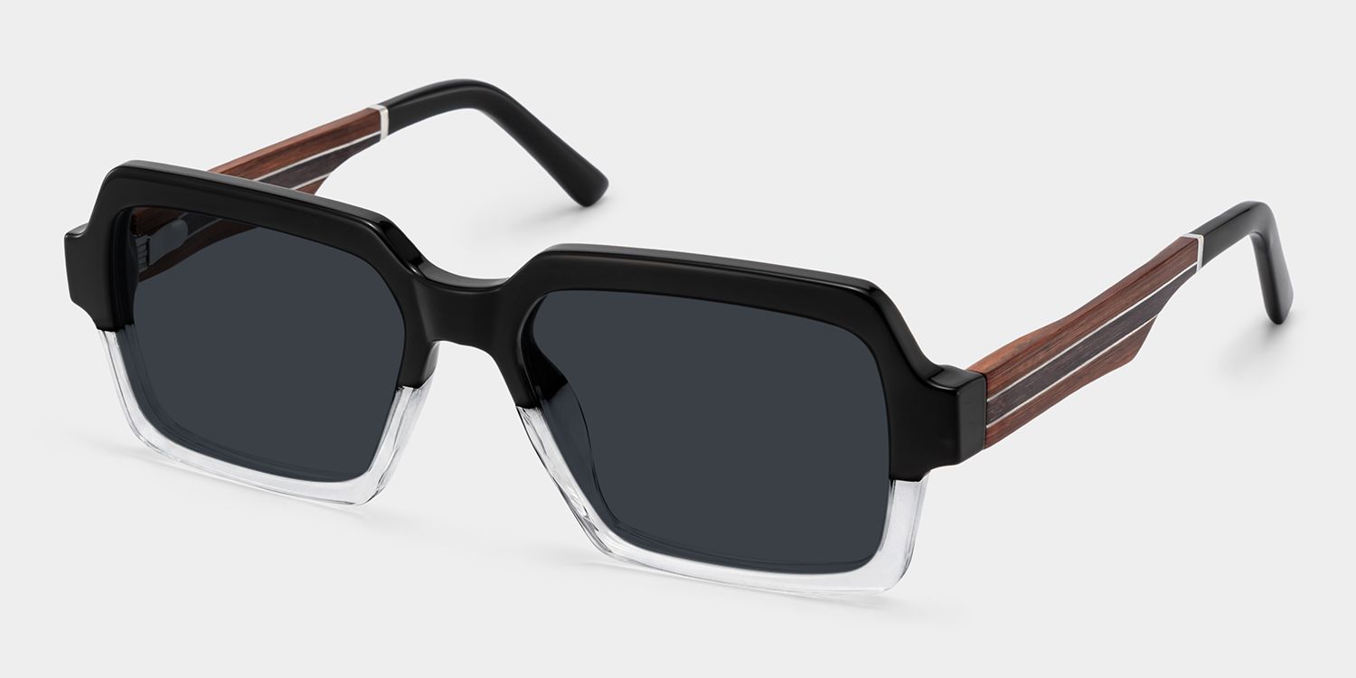 Jack Rectangle Black & Clear Sunglasses | ZEELOOL UK2