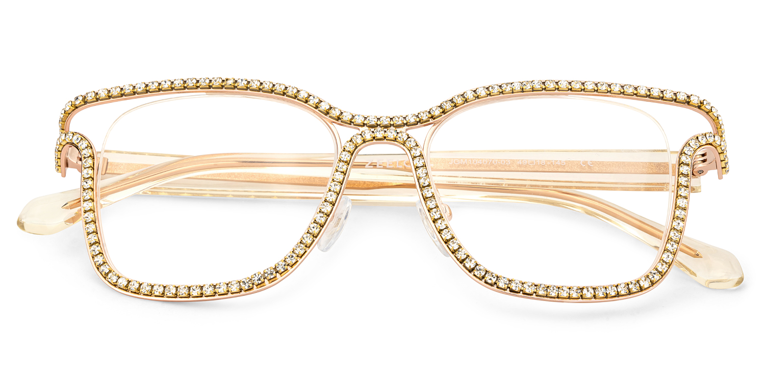 Half Rim Square Glasses With Decorated Shiny Diamonds2