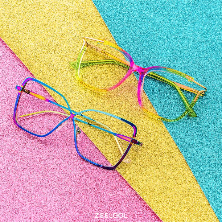 Racquel Iridescent Glasses Frames in Square Semi-Rimless  | ZEELOOL UK4