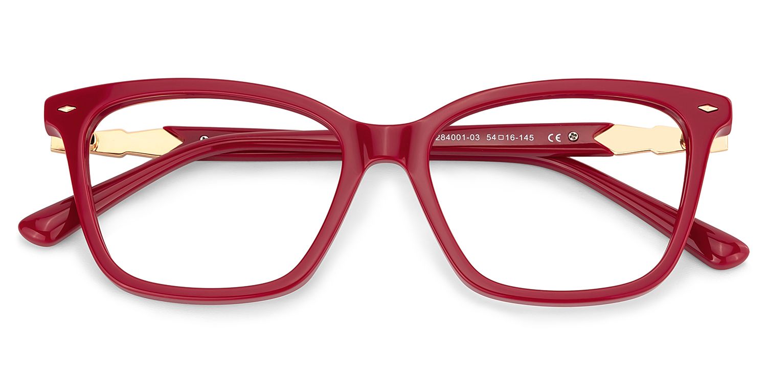 Theo Acetate Red Frame Glasses with Square Shape | ZEELOOL UK2