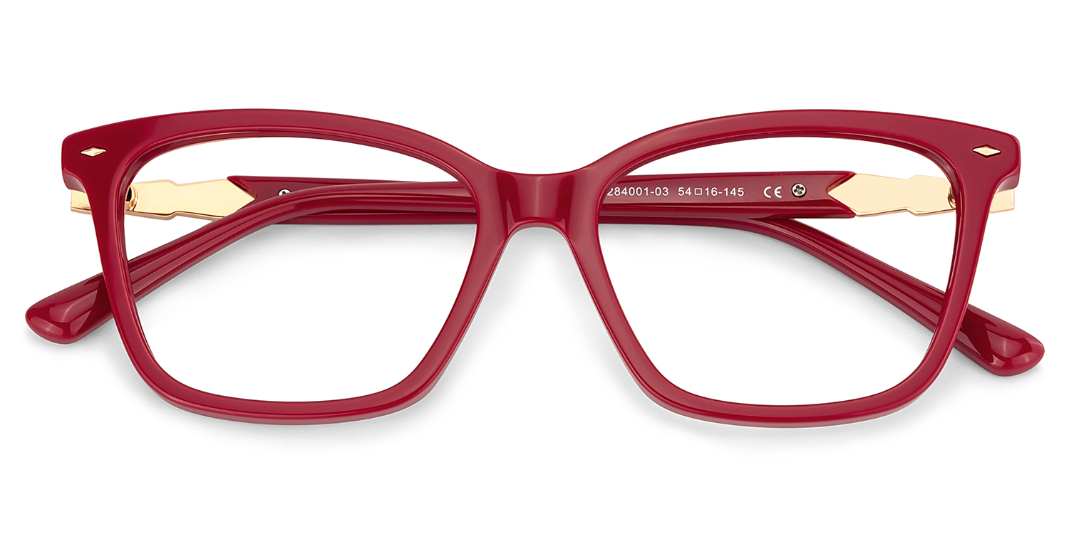 Theo Acetate Red Frame Glasses with Square Shape | ZEELOOL UK2