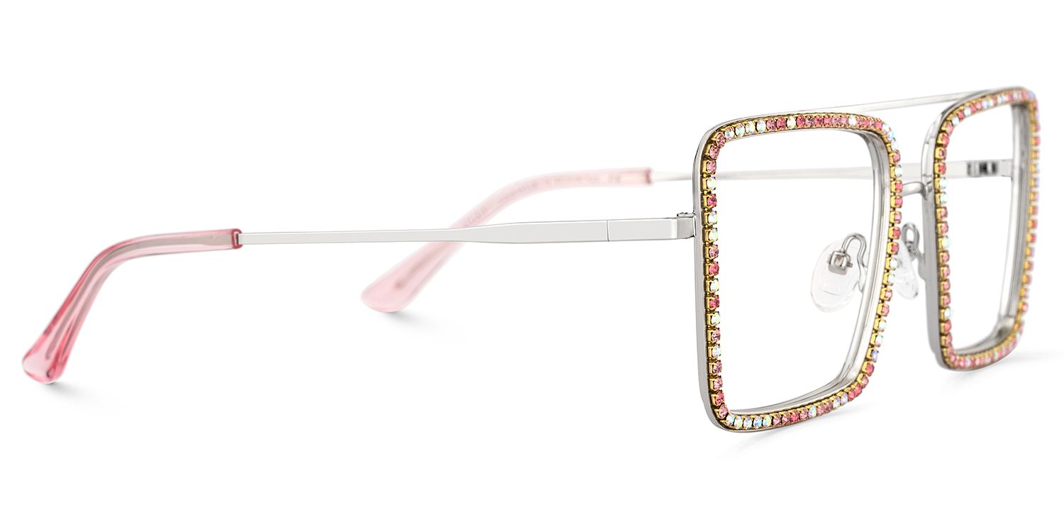 Diva Glasses, Silver Eyeglasses with Pink and White Diamond4