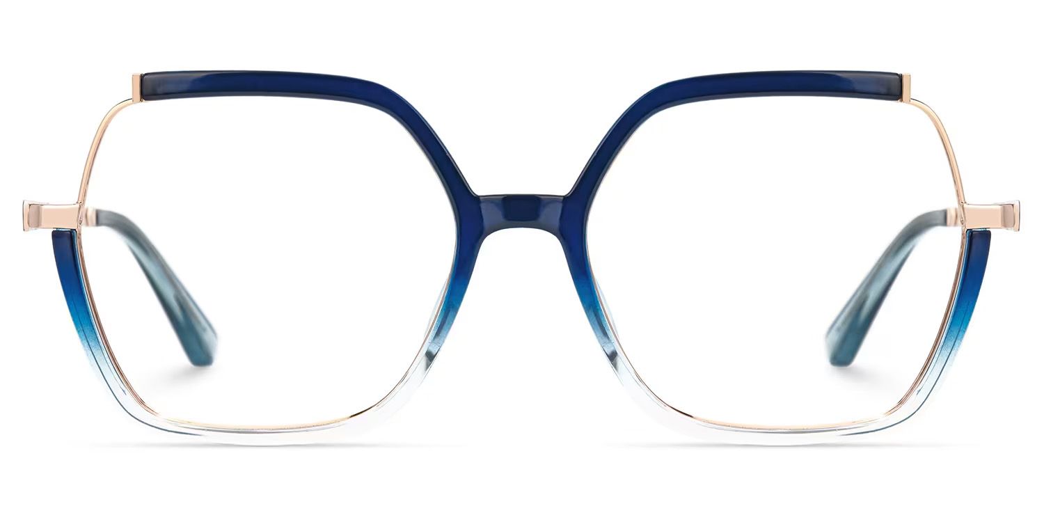 Alexia Mixed-Materials Square Blue Frame Glasses | ZEELOOL UK2