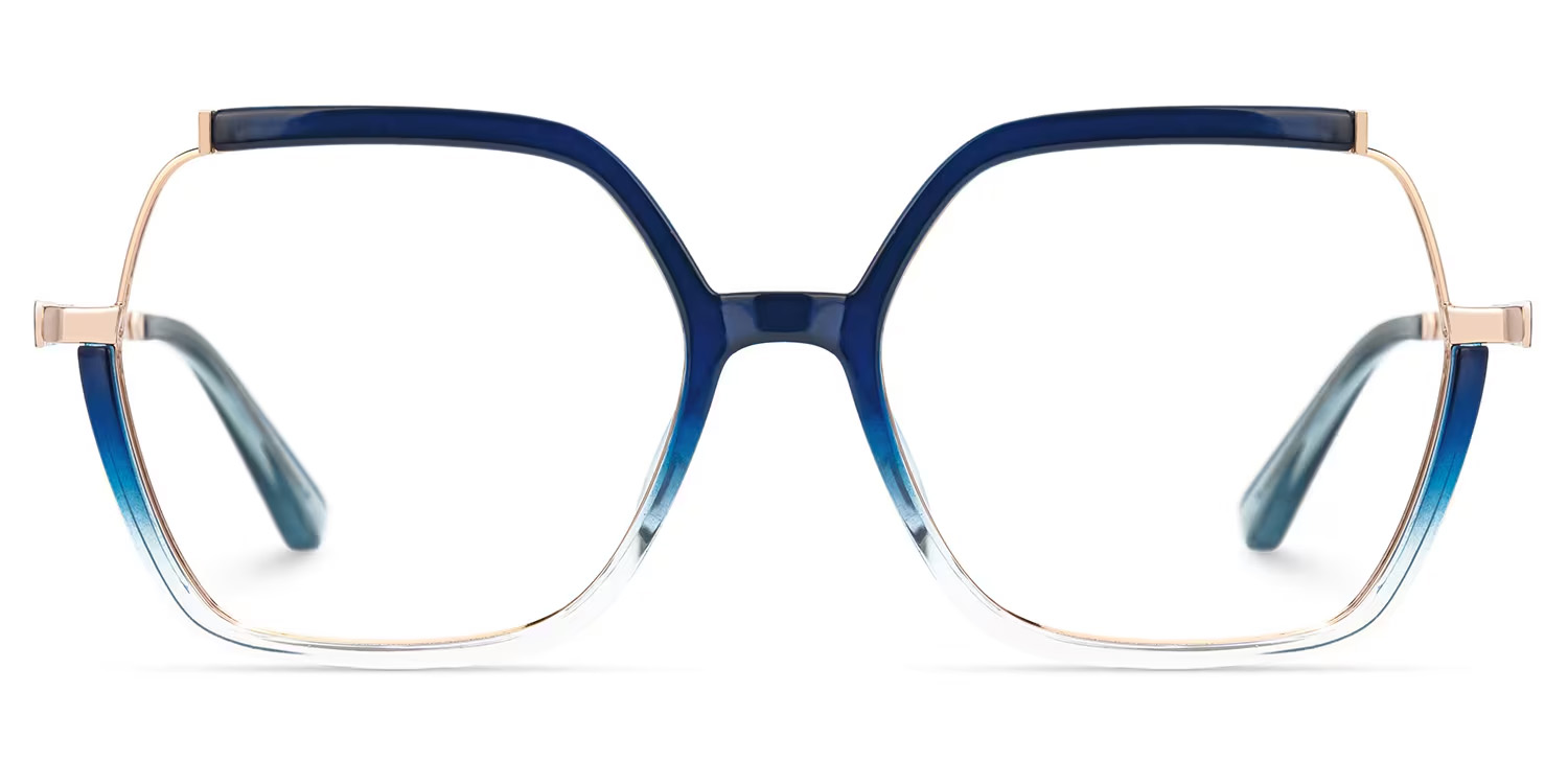 Alexia Mixed-Materials Square Blue Frame Glasses | ZEELOOL UK2