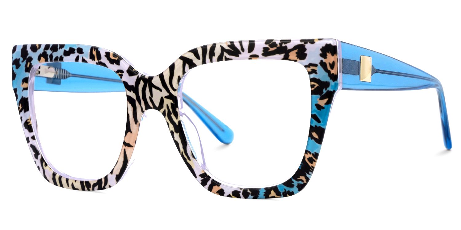 Affordable Blue Leopard Frame Ruby Square Glasses | ZEELOOL UK1