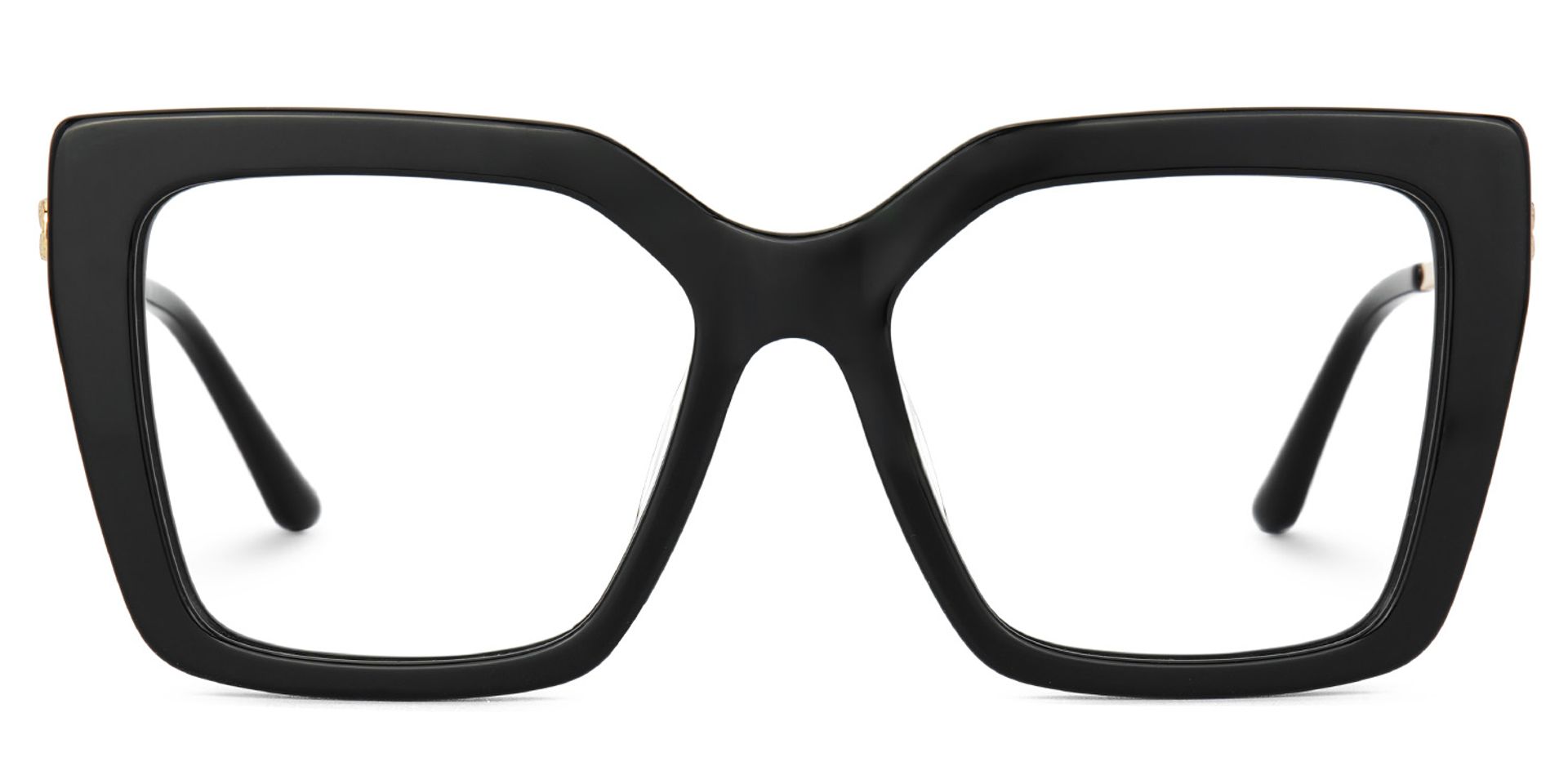 Flora Square Glossy Black Frame Glasses with Gold Arms0