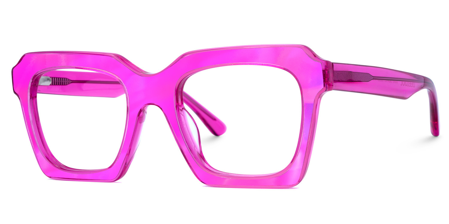 Ladies' Square Glasses With Shinny Rose Red Leather1