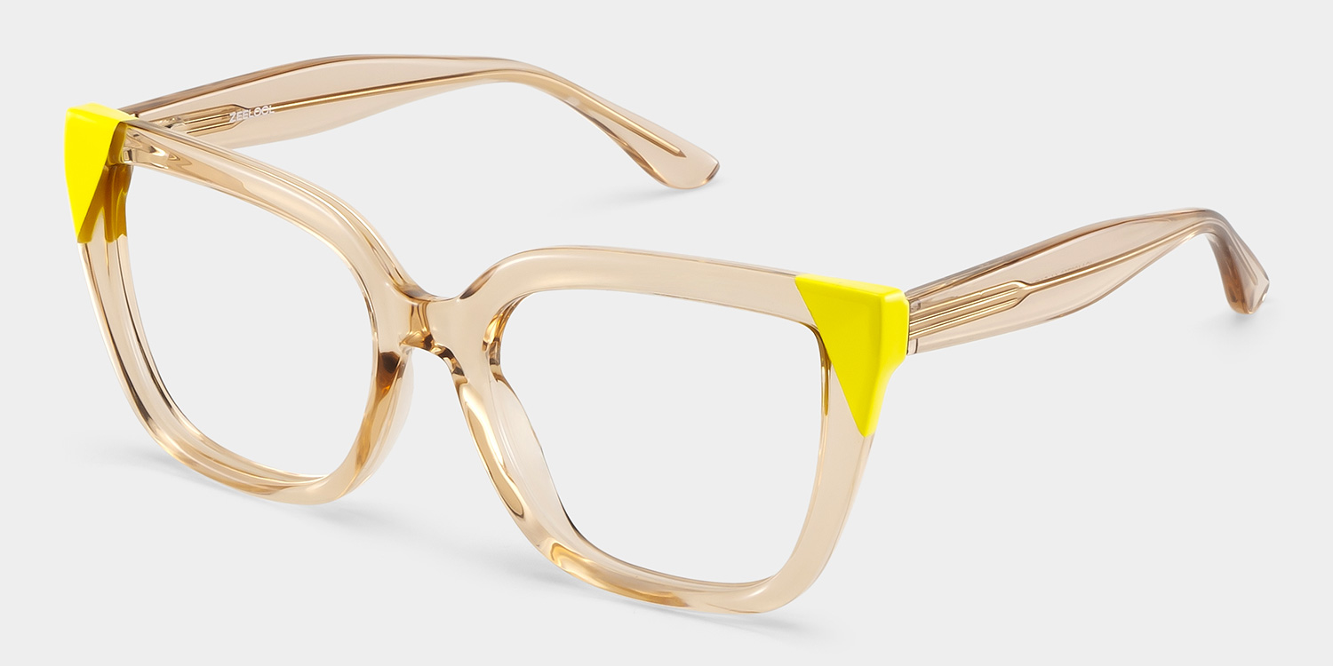 Square Champagne Yellow Eyeglasses- Mirta Acetate Frame Glasses2