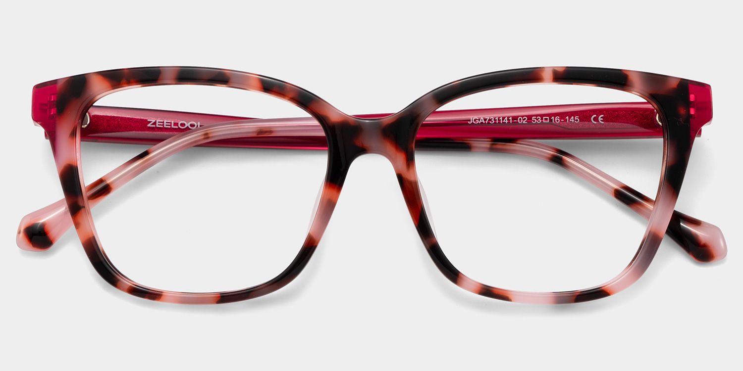Lena Square Pink Tortoise Frame Eyeglasses for Woman| ZEELOOL UK2