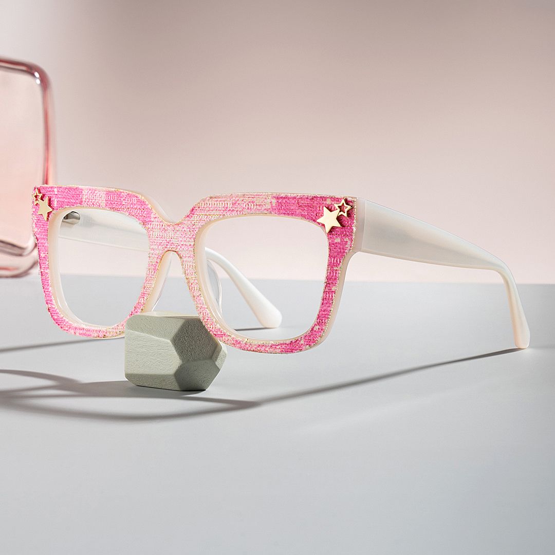 Teresita Thick Pink Denim Glasses in Square Design | ZEELOOL UK0