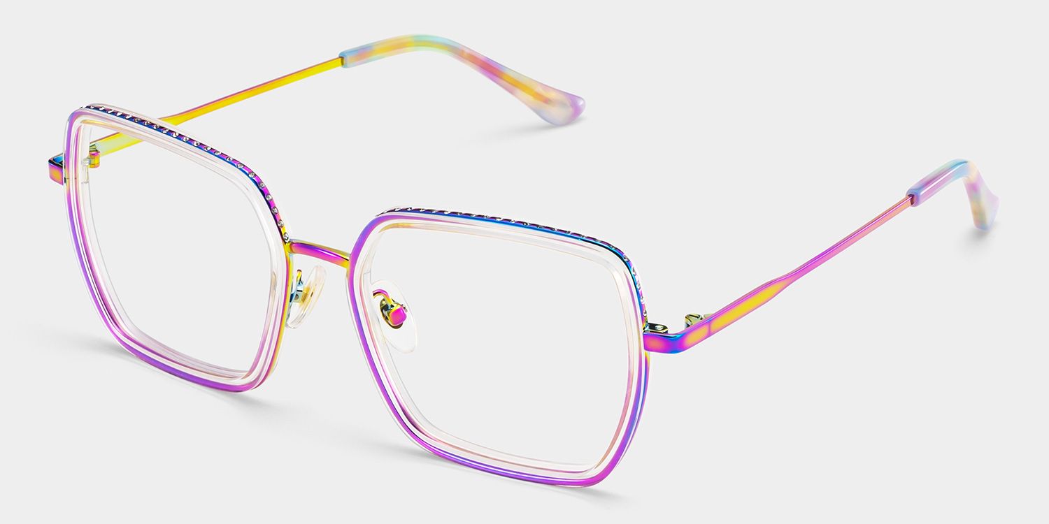 Square Iridescent Eyeglasses- Fiona Mixed Frame Glasses2