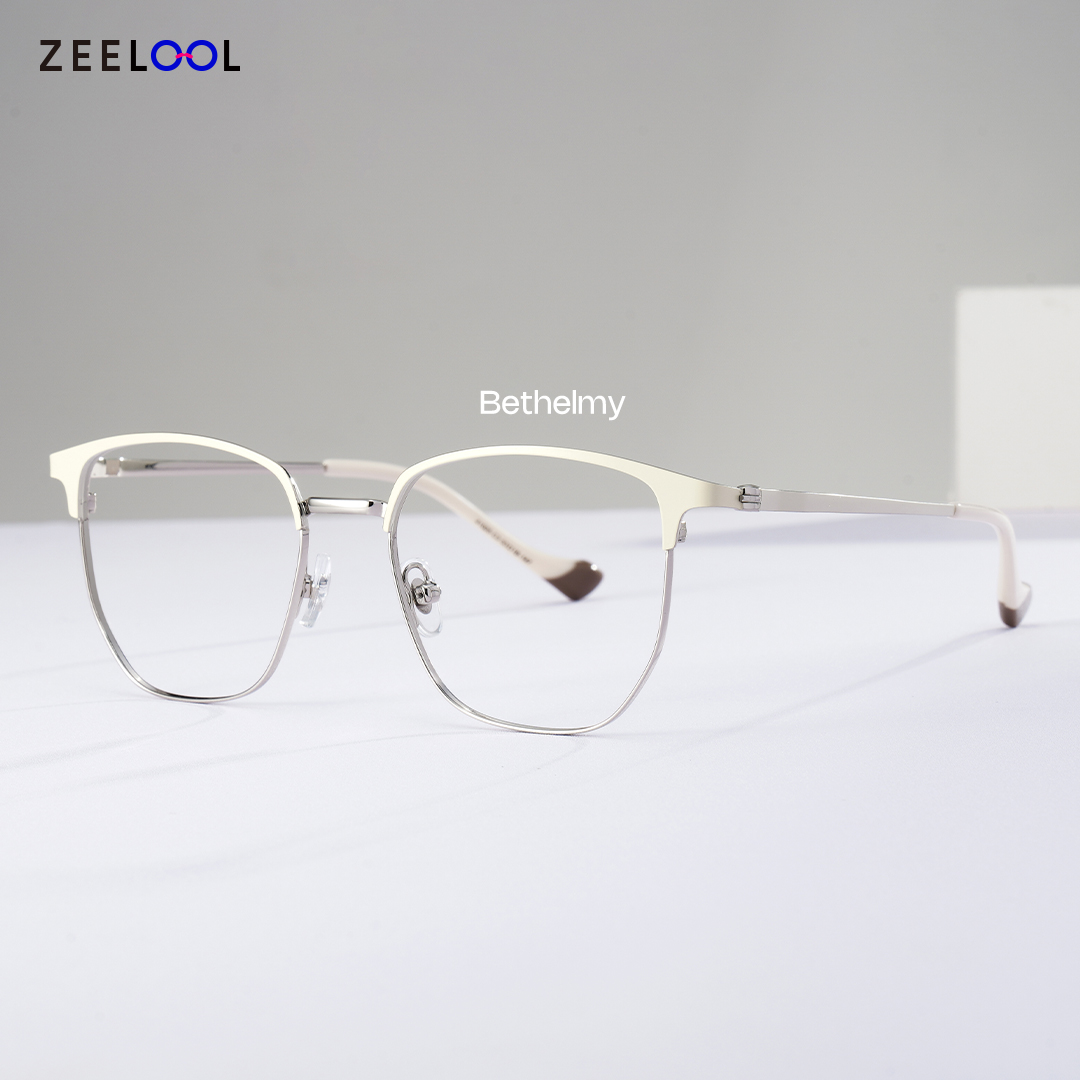 Bethelmy Browline White Glasses0