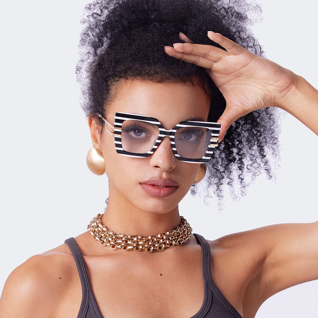 Square Frame Fashion Glasses With Black-White Strips9