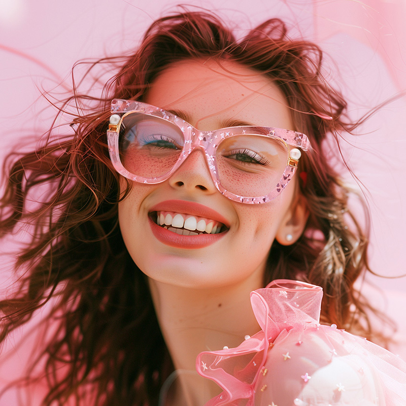 Transparent Pink Glasses with Pearl and Glitter Stars7
