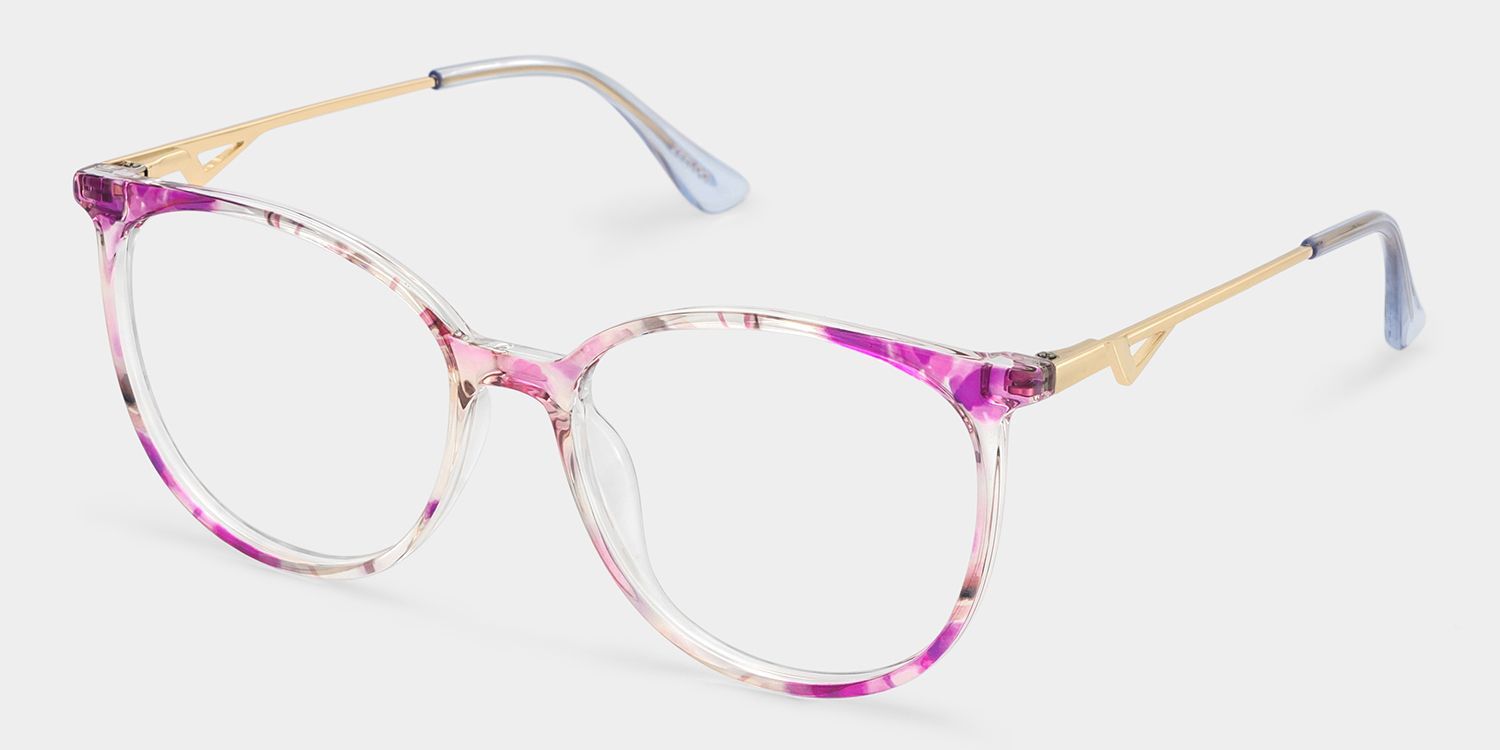 Chanty Floral Eyeglass Frames - Purple Round Mixed Glasses | ZEELOOL3