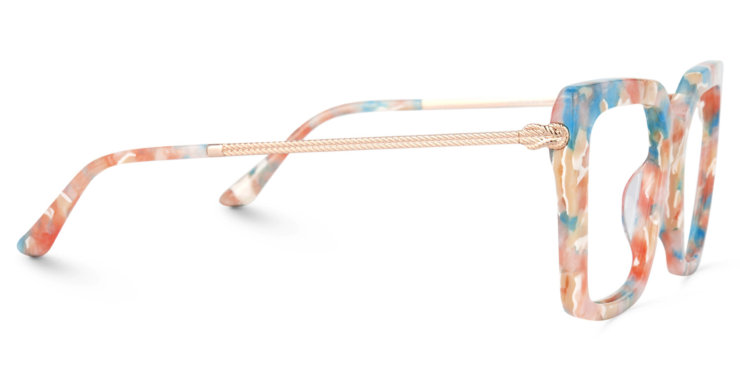 Flora Orange-Floral Marble Eyeglasses with Square Frames2