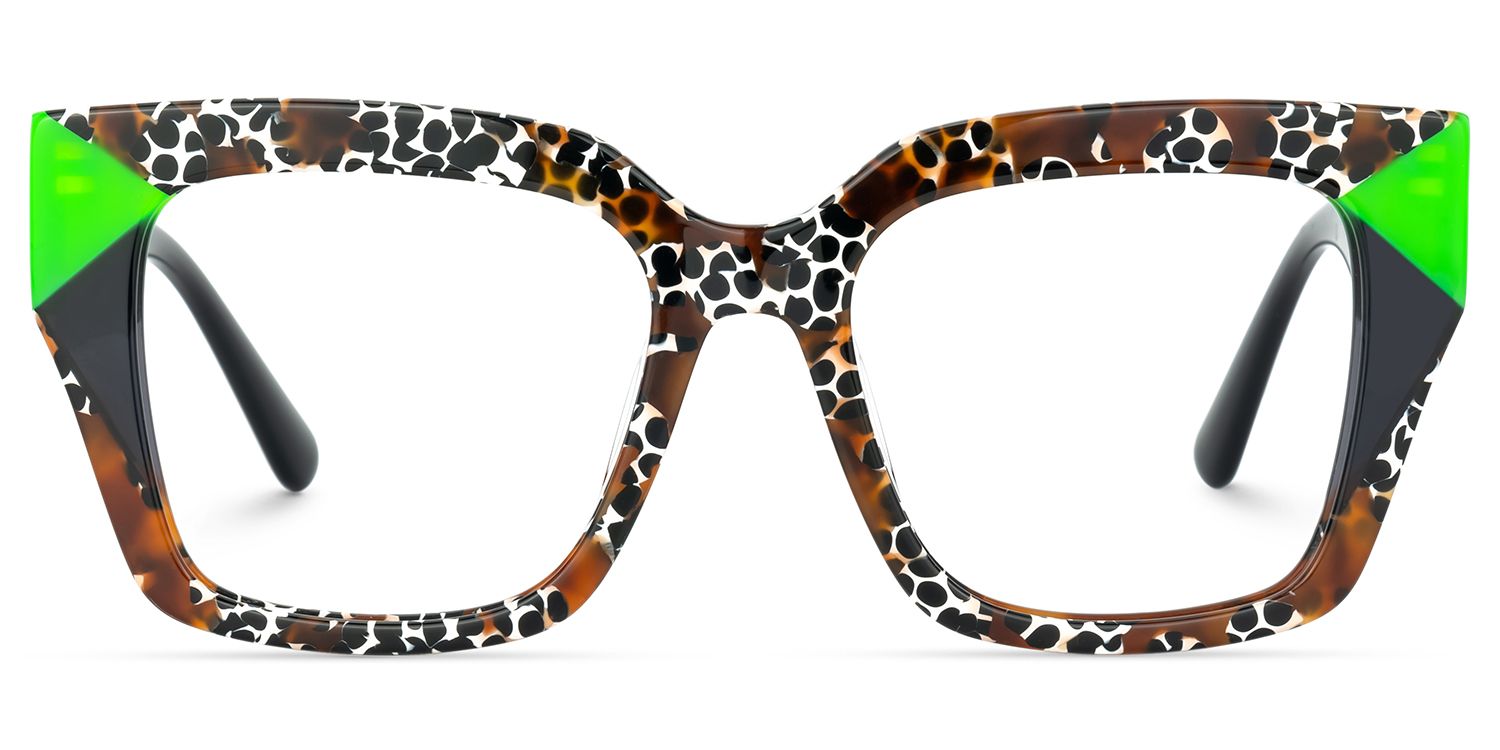 Clody Square Cheetah Print Glasses with Black Arms0