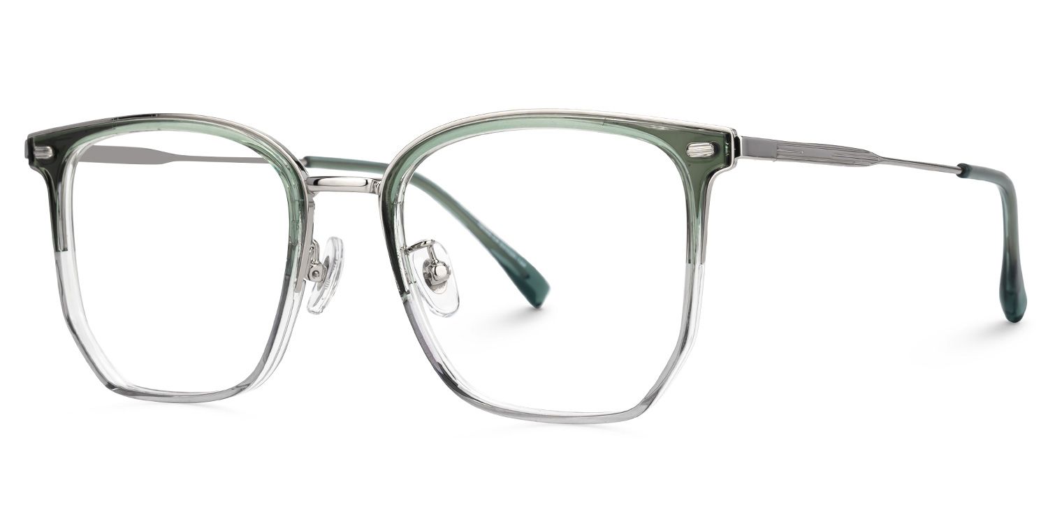 Roque Mixed-material Geometric Green Frame Glasses | ZEELOOL UK1