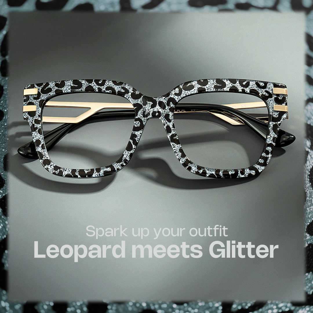 Square Cat-Eye Glasses With Gray Leopard0