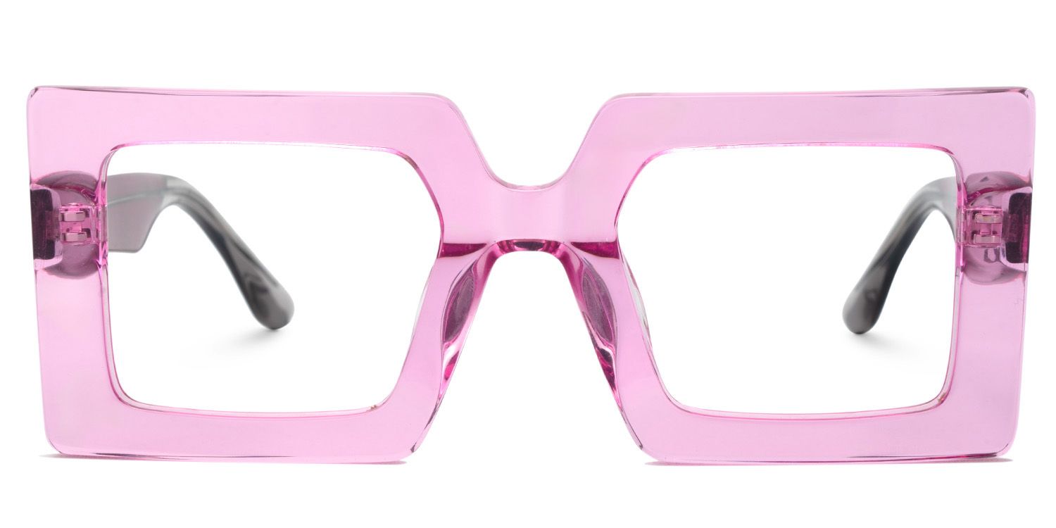 Transparent Pink Chunky Square Glasses with Denim Temples1