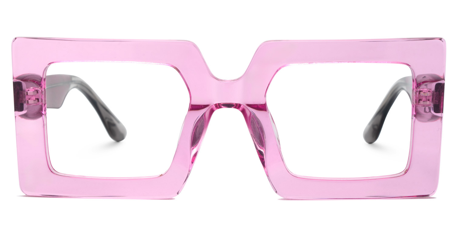 Transparent Pink Chunky Square Glasses with Denim Temples1