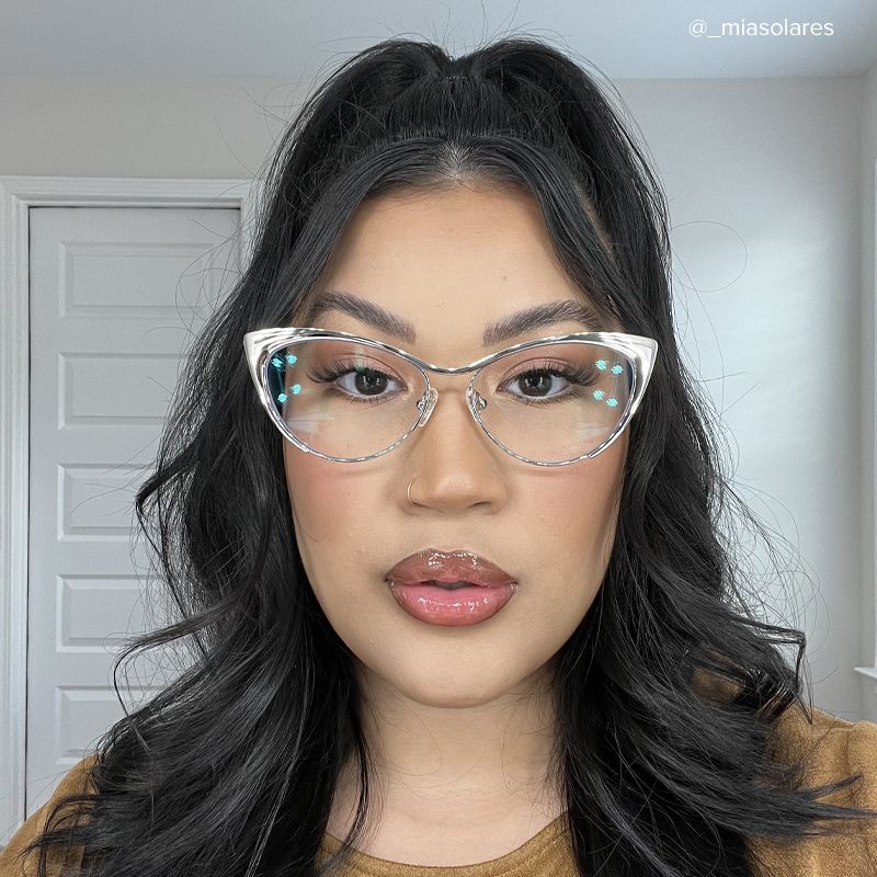 Ellen Cat eye Silver Eyeglasses and Metal Browline Frame12