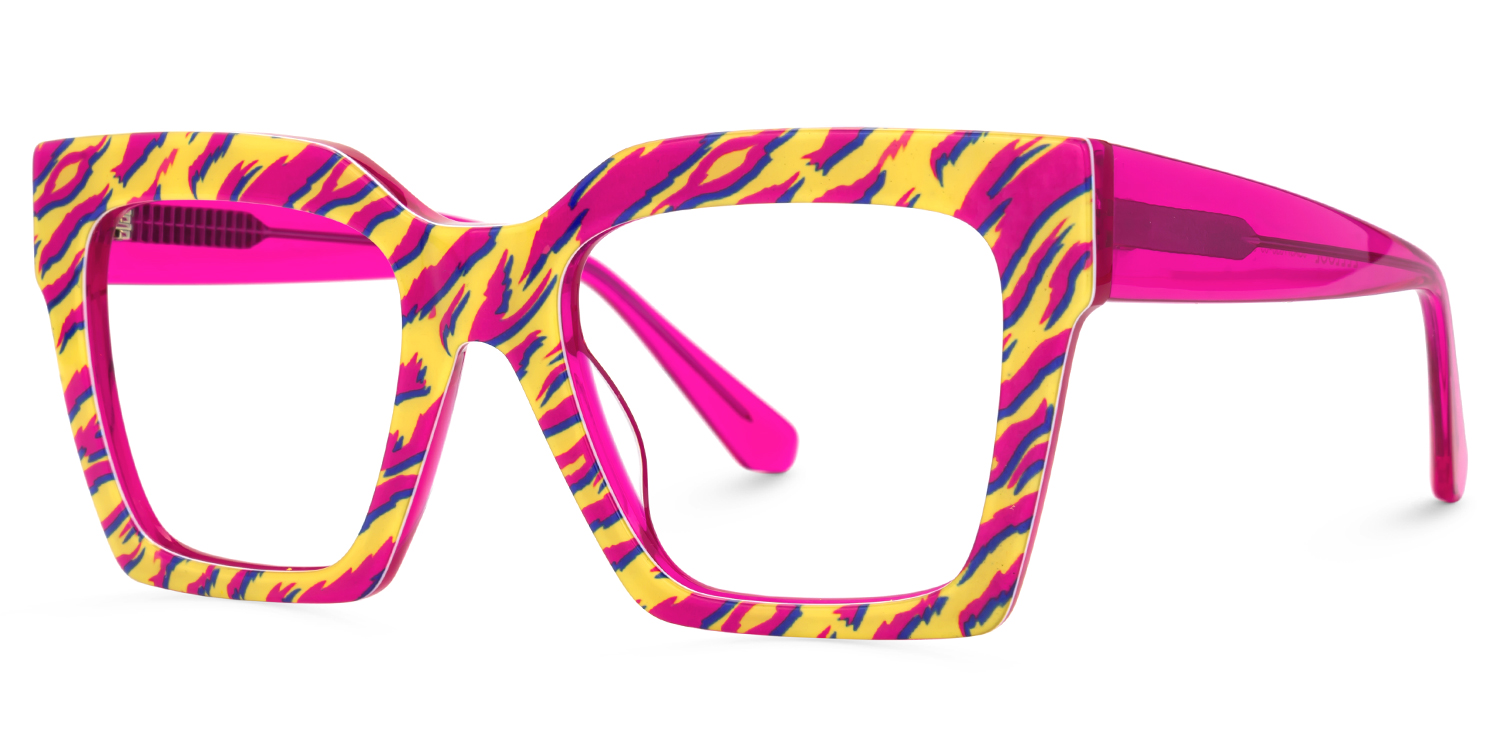 Morreen Hot Pink and Yellow Zebra Square Prescription Glasses1