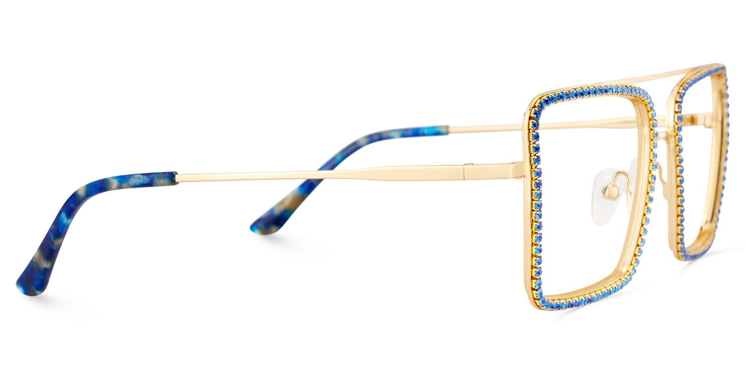 Diva Glasses, Blue Diamond and Golden Metal  Eyeglasses4