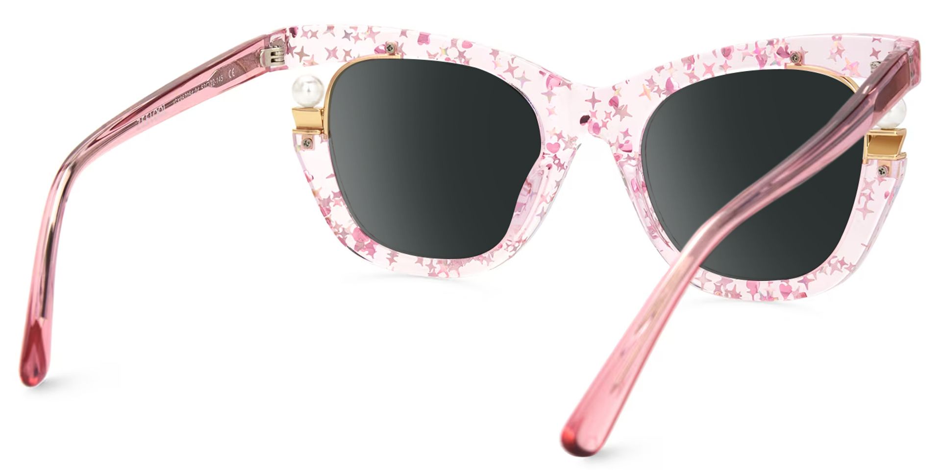 Transparent Pink Sunglasses with Pearl and Glitter Stars3