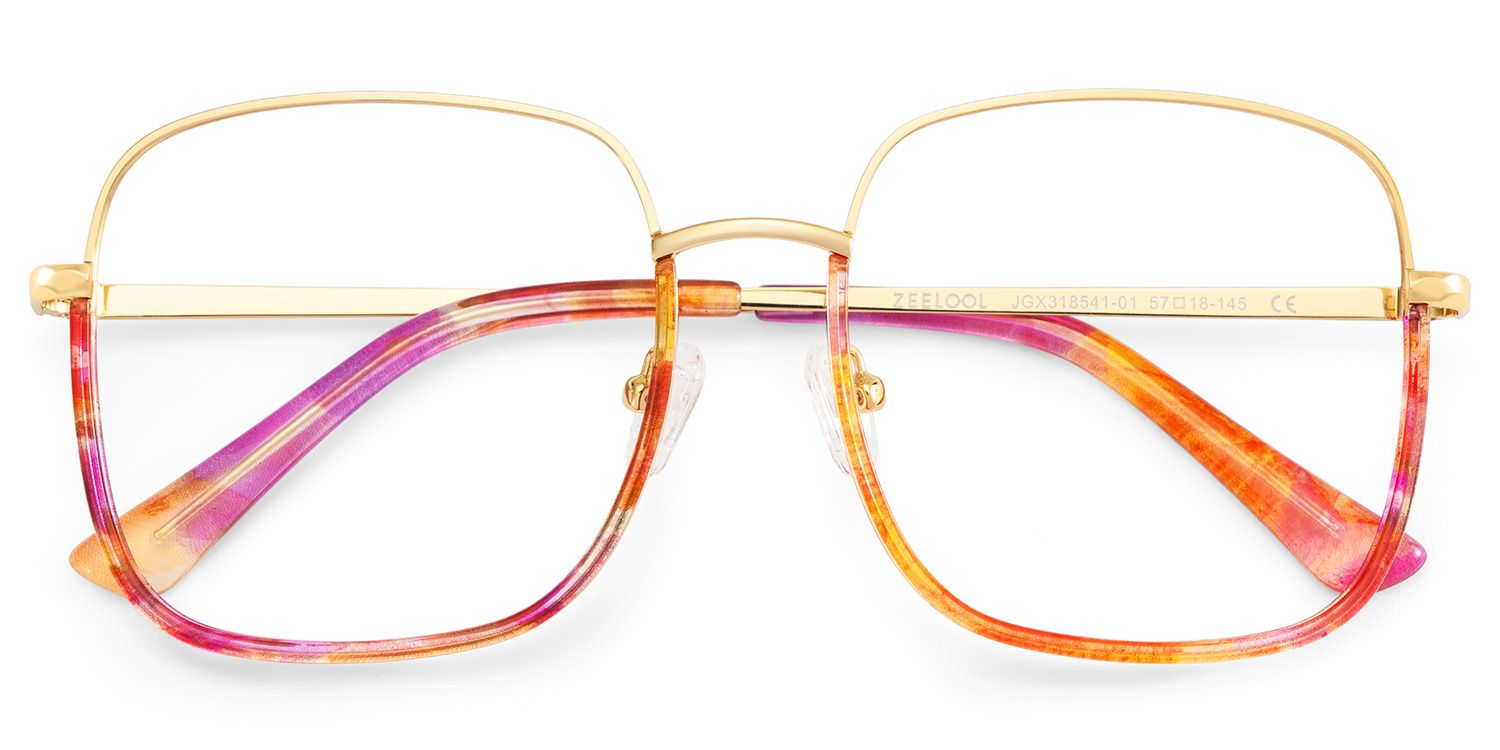 Wade is a pair of square eyeglasses. Its lower frame and temples feature a captivating red floral pa2