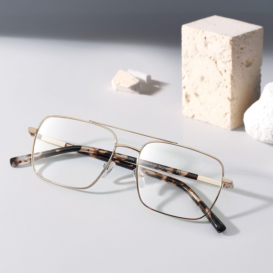 Iris Light Gold Frame Glasses with Aviator Frame Online | ZEELOOL UK0