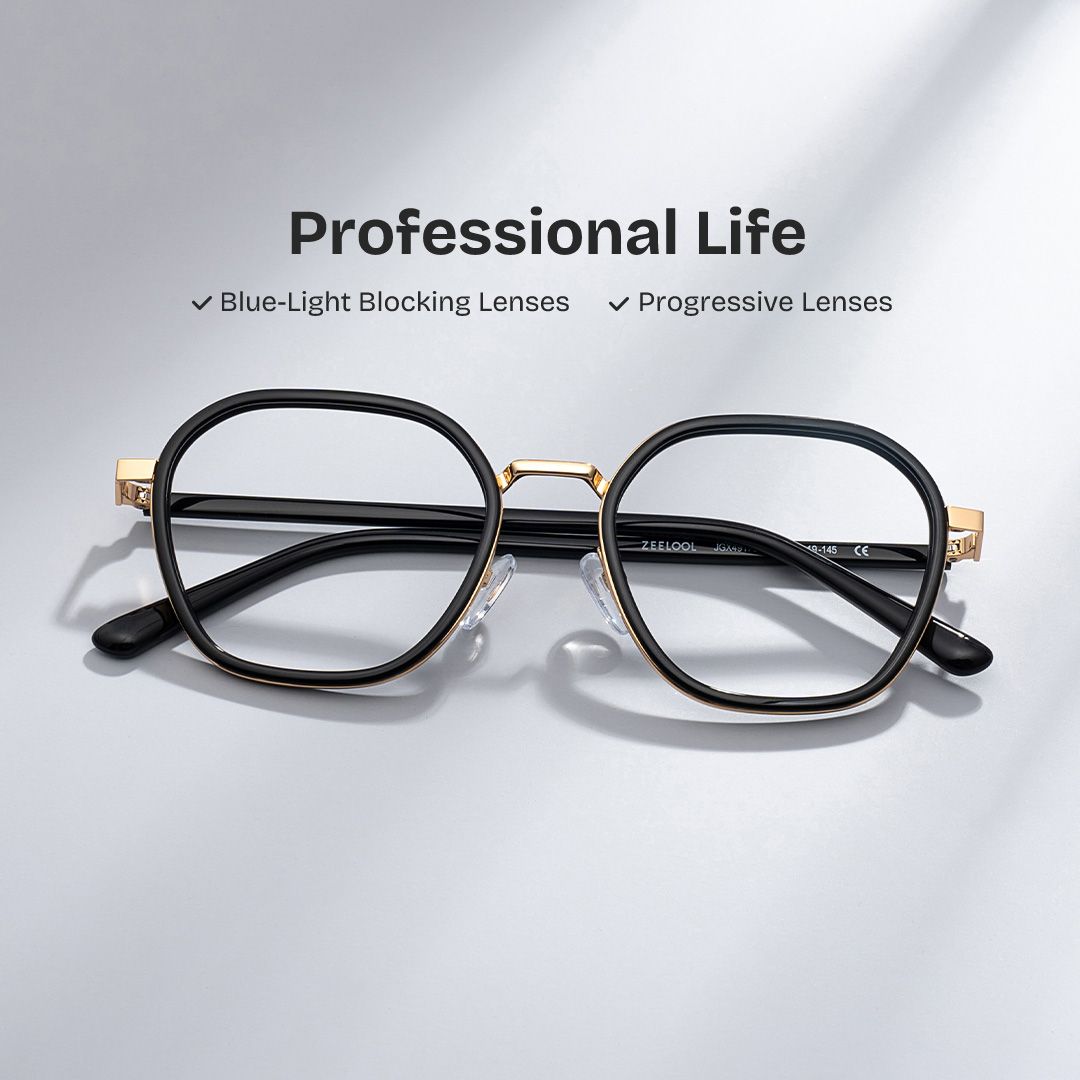 Mitchell Mixed Black Frame Glasses with Geometric Shape | ZEELOOL UK0