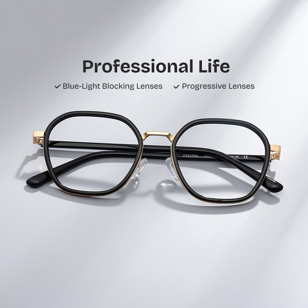 Mitchell Mixed Black Frame Glasses with Geometric Shape | ZEELOOL UK0