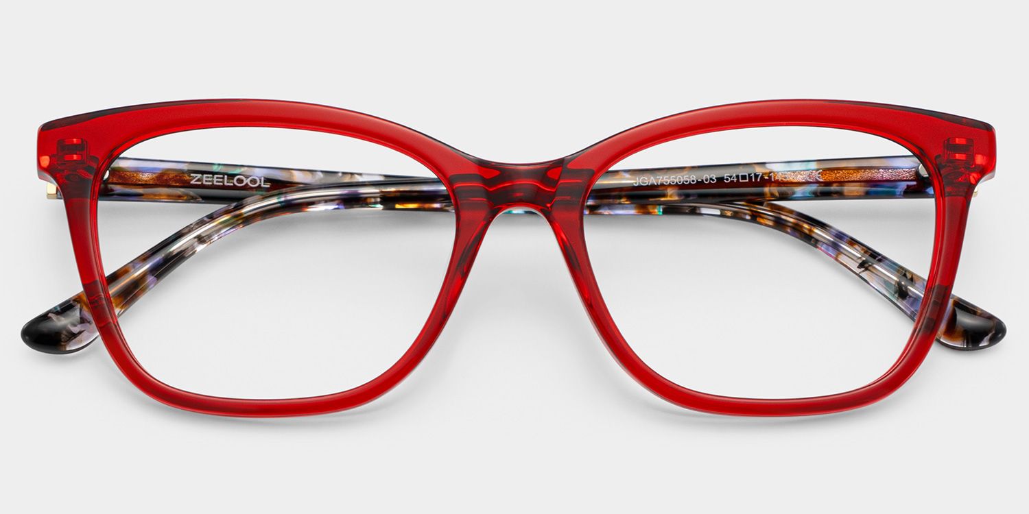 Bella Gardening Red Floral Rectangle Acetate Glasses | ZEELOOL2