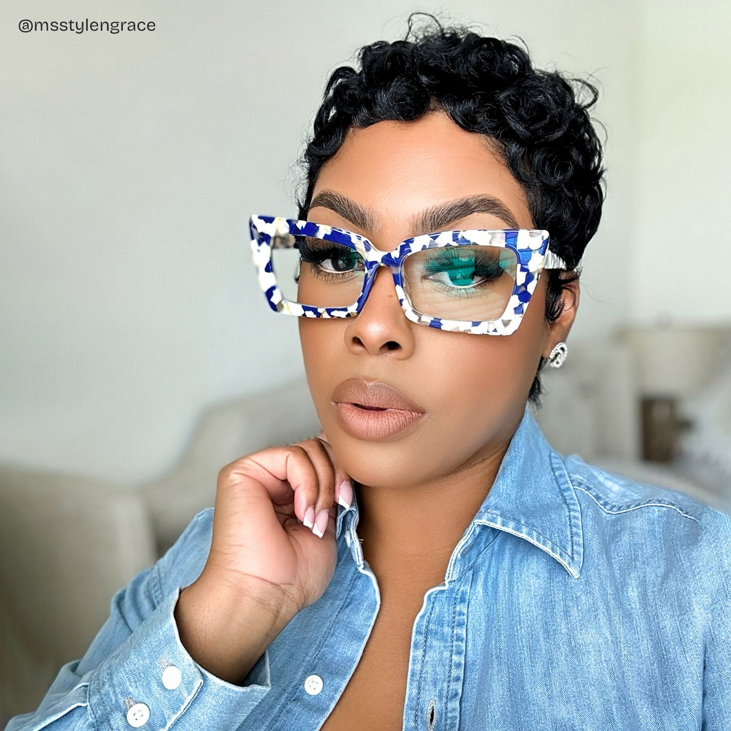 Newell Rectangle Blue-Floral Frame Glasses | Zeelool Optical8