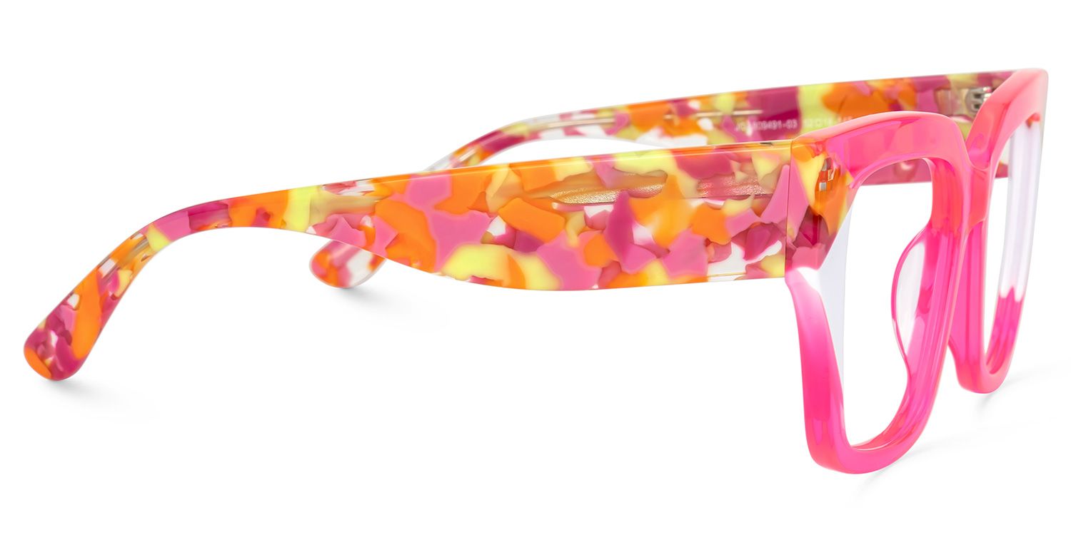 Clody Neon Pink Square Glasses with Wide Floral Arms2