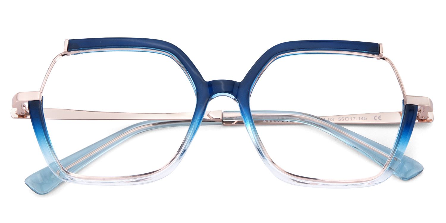 Alexia Mixed-Materials Square Blue Frame Glasses | ZEELOOL UK3