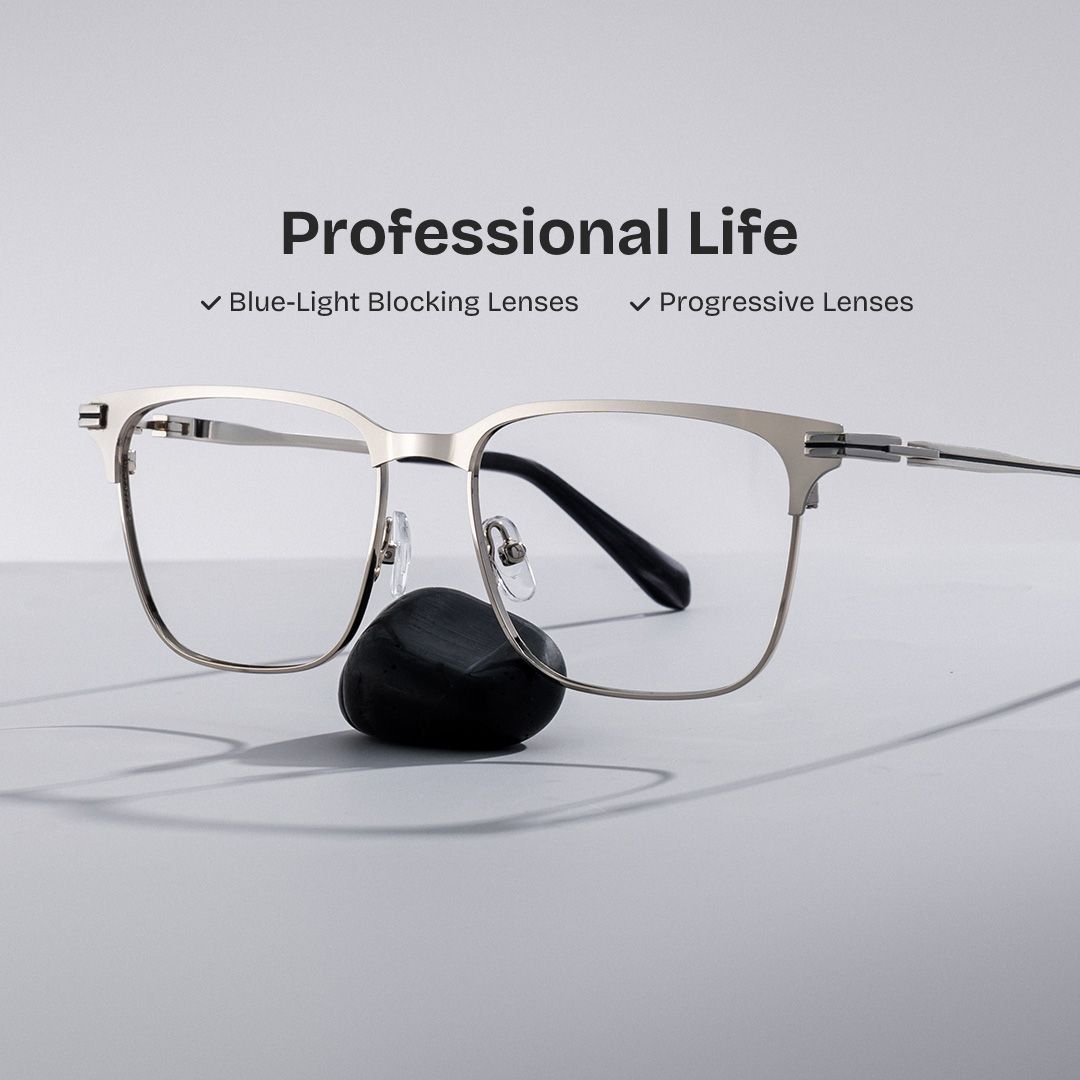 Marshall Silver Rectangle Prescription Glasses | ZEELOOL UK0