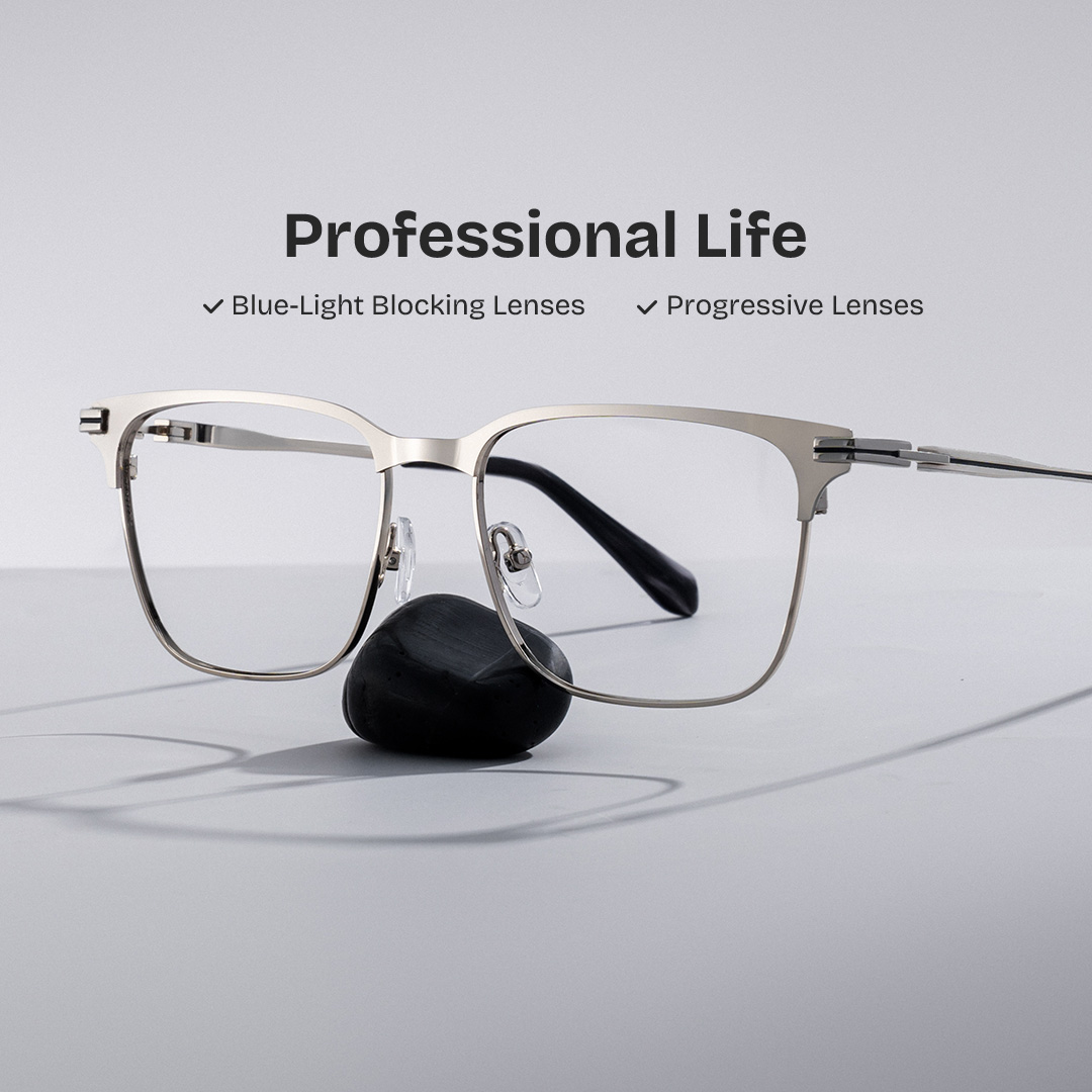 Marshall Silver Rectangle Prescription Glasses | ZEELOOL UK0