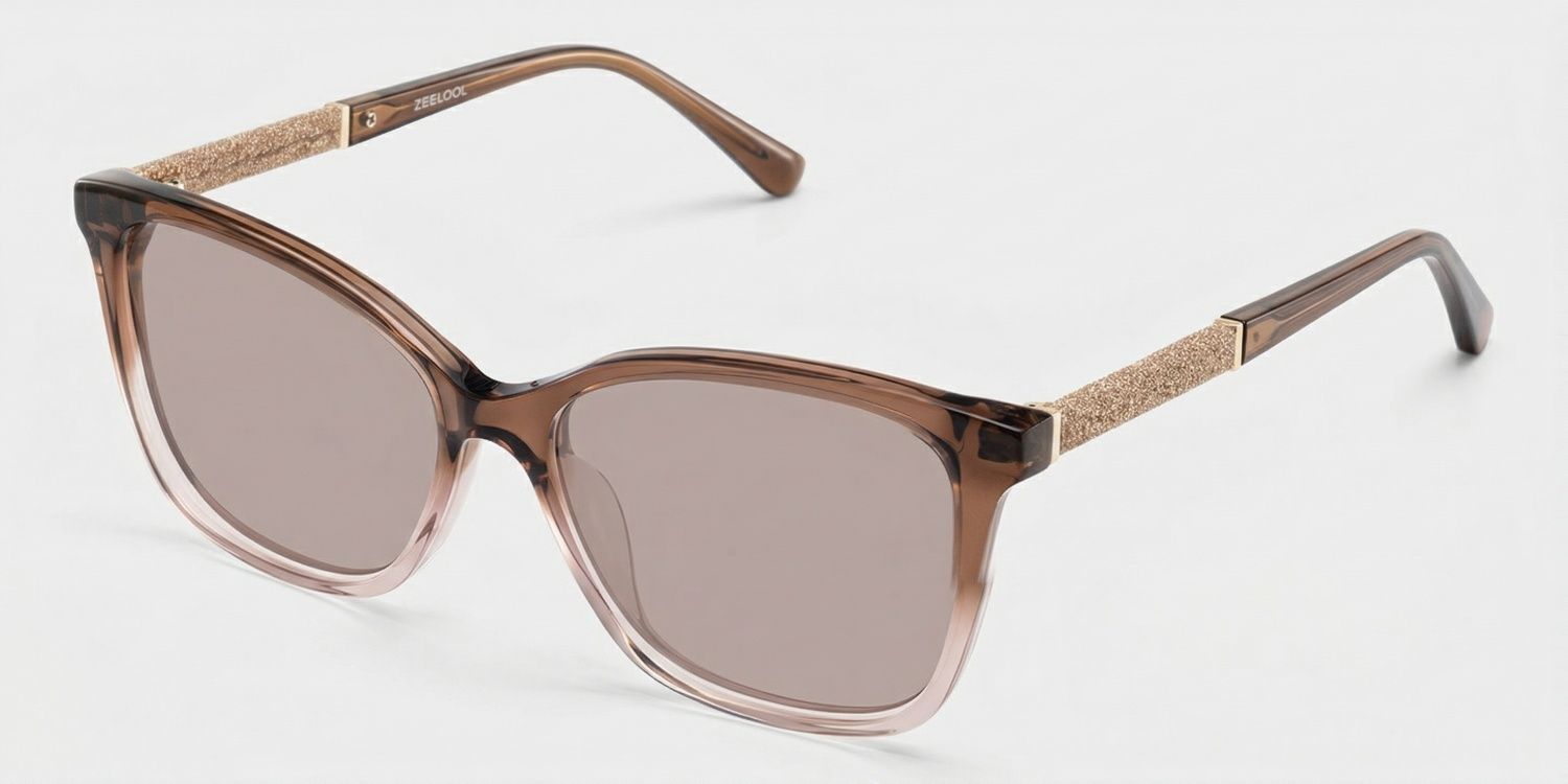 Finnian Square Clear Brown Glasses Frames with Glitter Fabric | ZEELOOL2