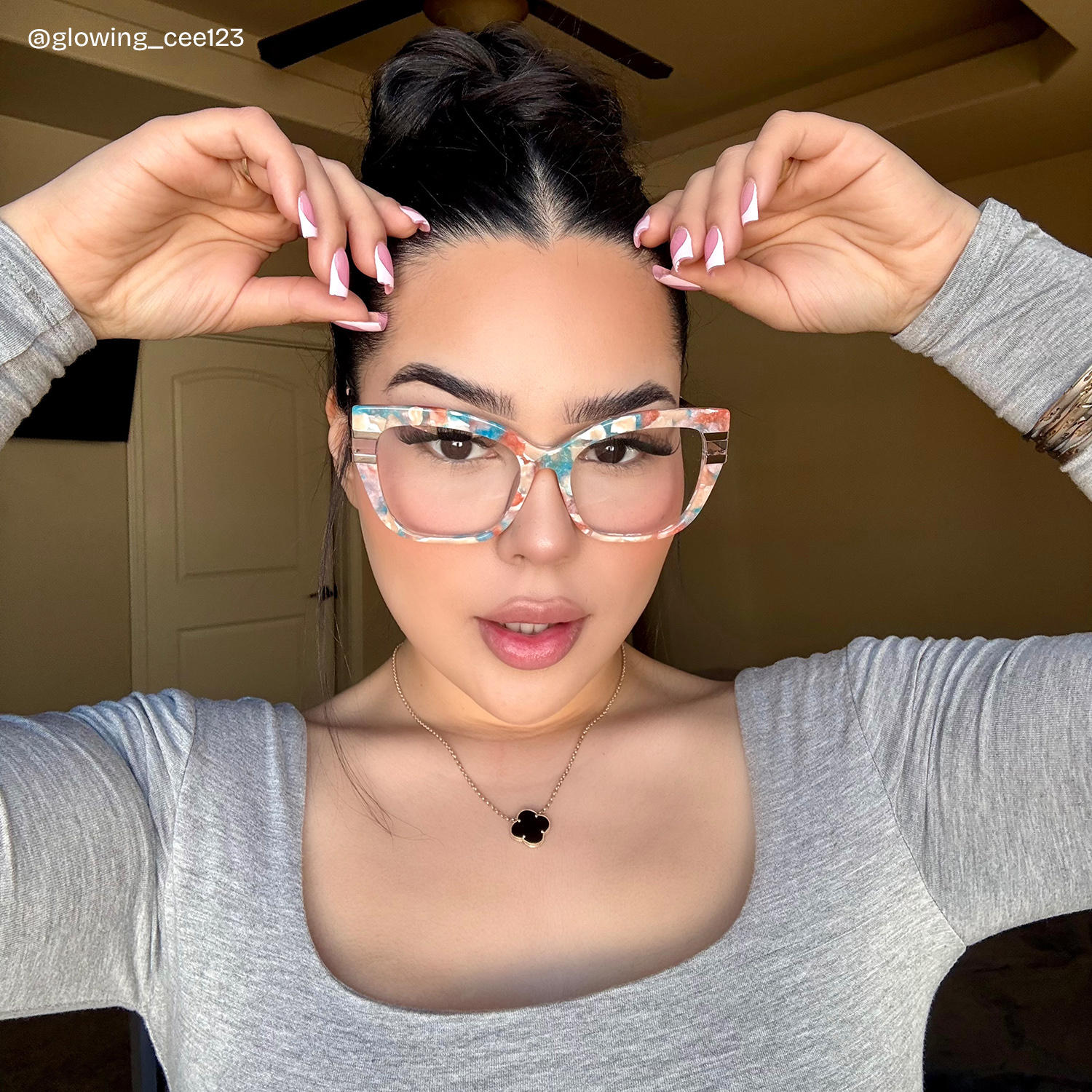 Kieran Rectangle Floral Glasses7