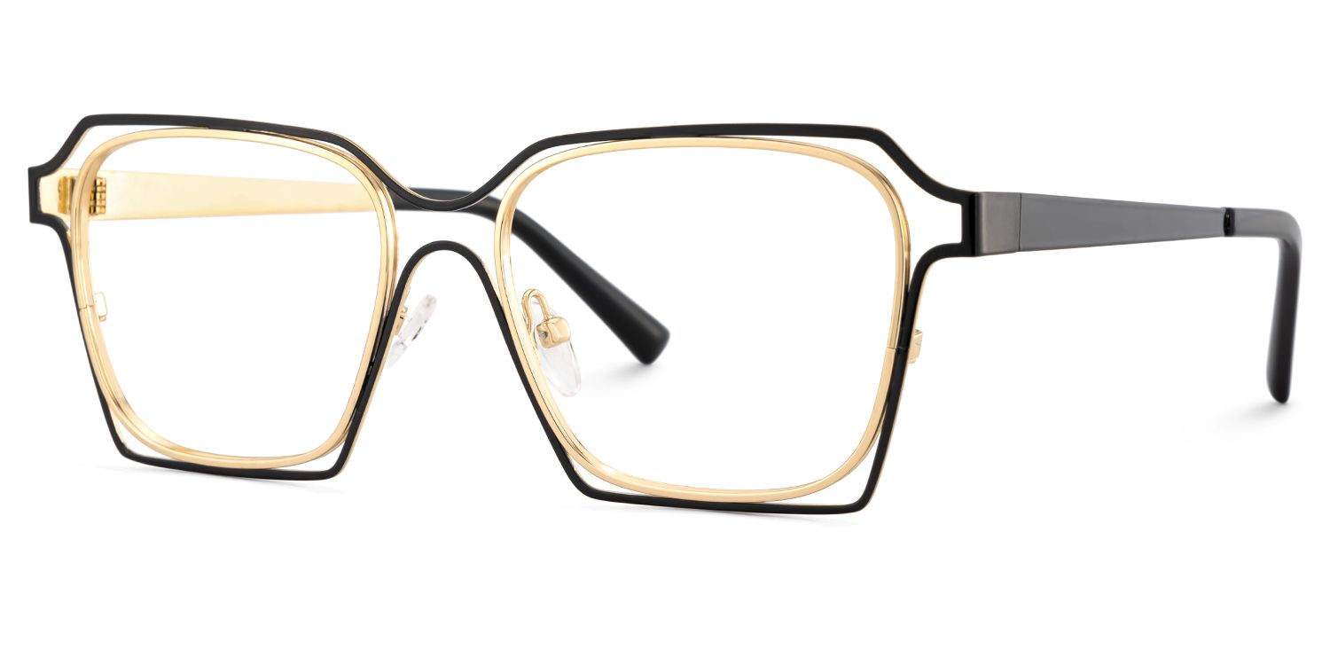 Foday Black Gold Frame Prescription Glasses with Geometric Shape3