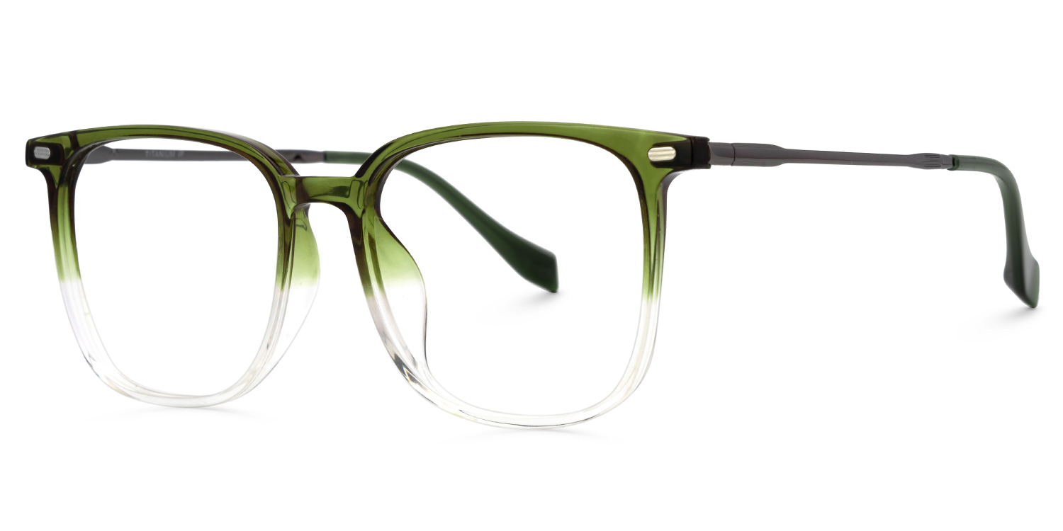 Mullen Square Thin Green-Clear Gradient Frame Glasses1