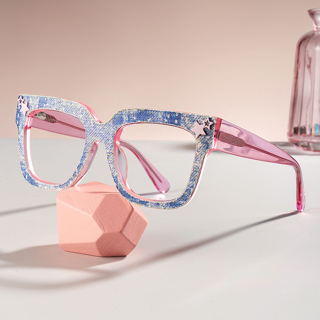 Teresita Thick Blue Denim Glasses in Square Design | ZEELOOL UK0